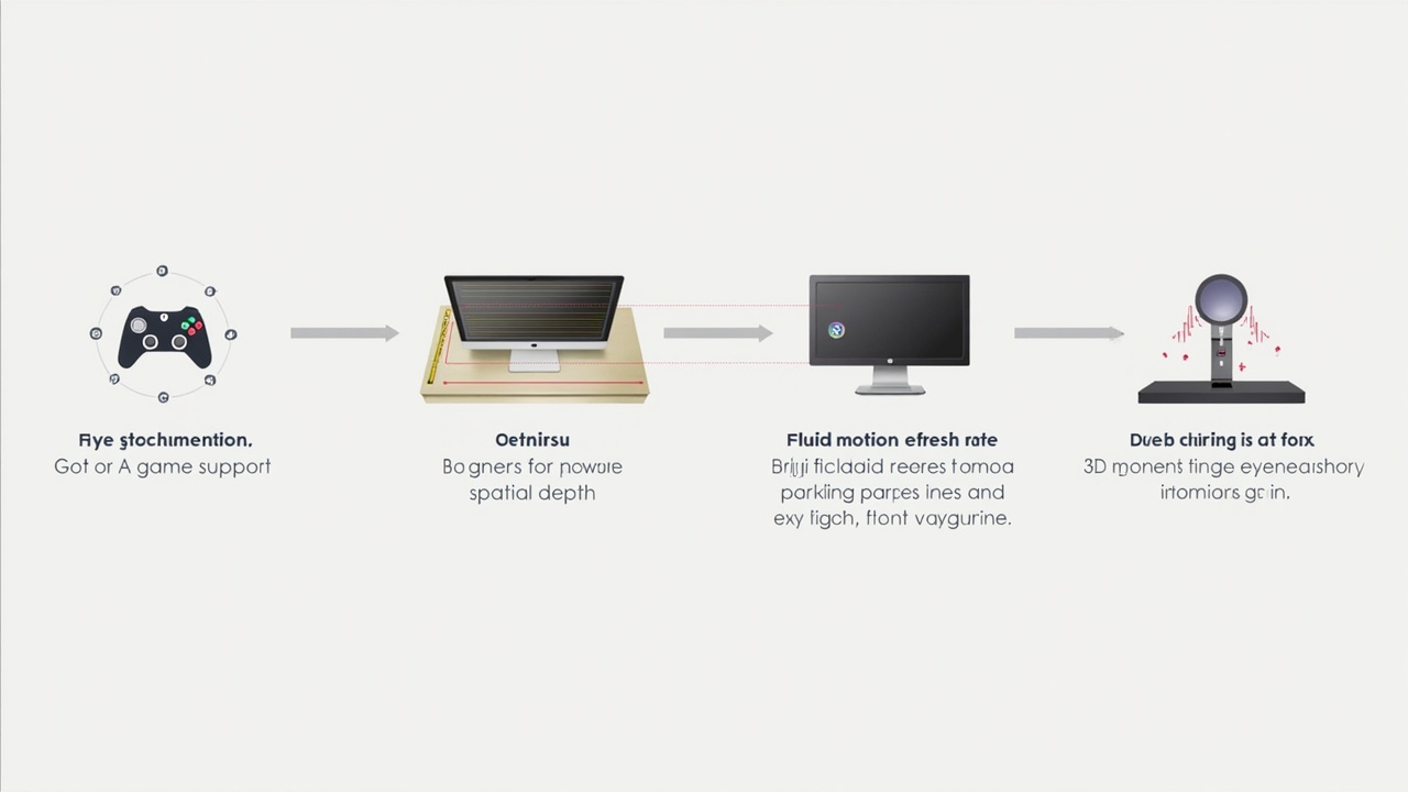 Workflow showing a gamer checking stereo support and desk fit before choosing a 32-inch 3D monitor