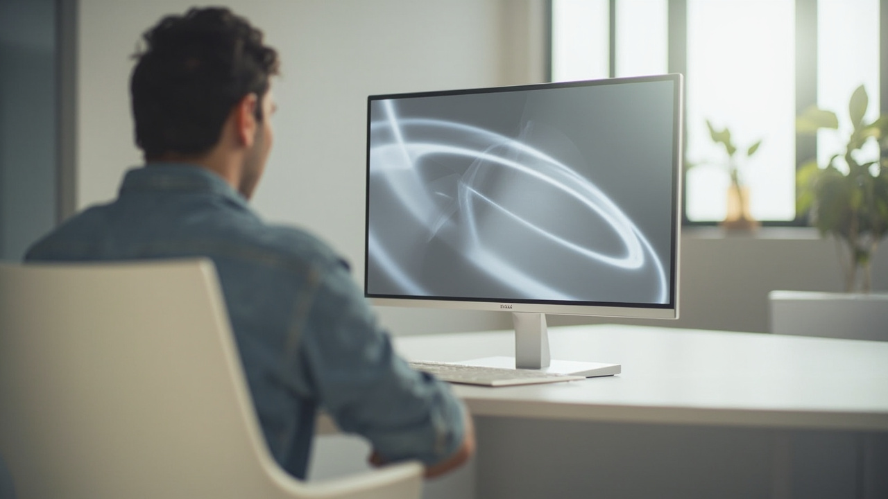 32-inch 3D monitor on a desk with a viewer seated at a comfortable viewing distance