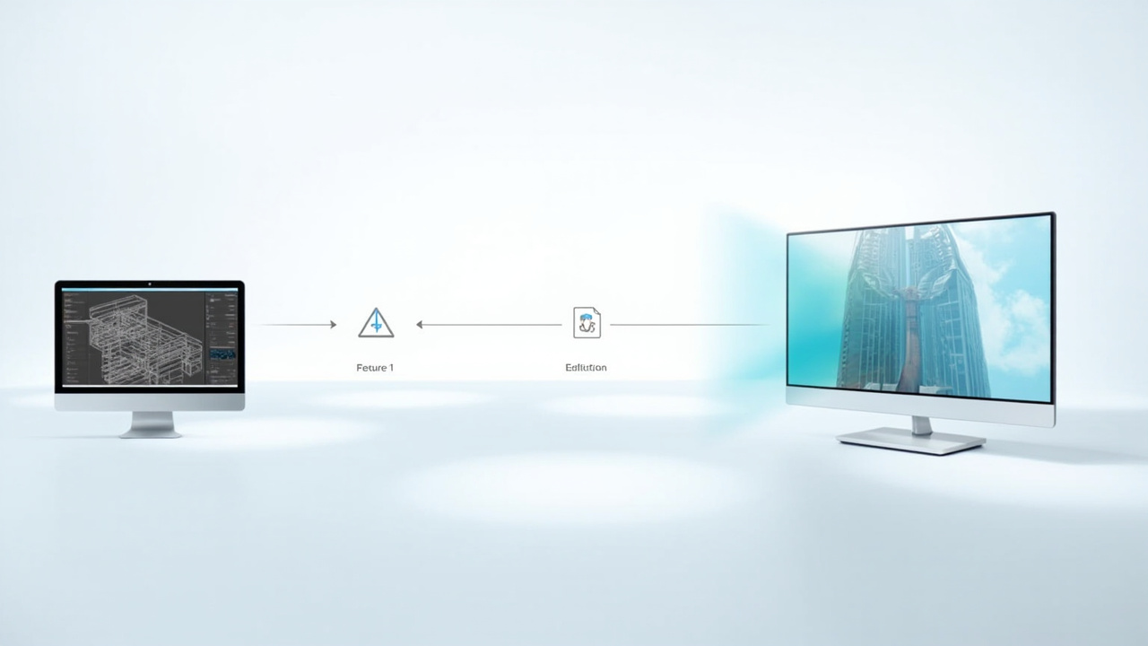 Workflow sketch showing CAD or 3D model content being routed into a glasses-free 3D monitor for review.