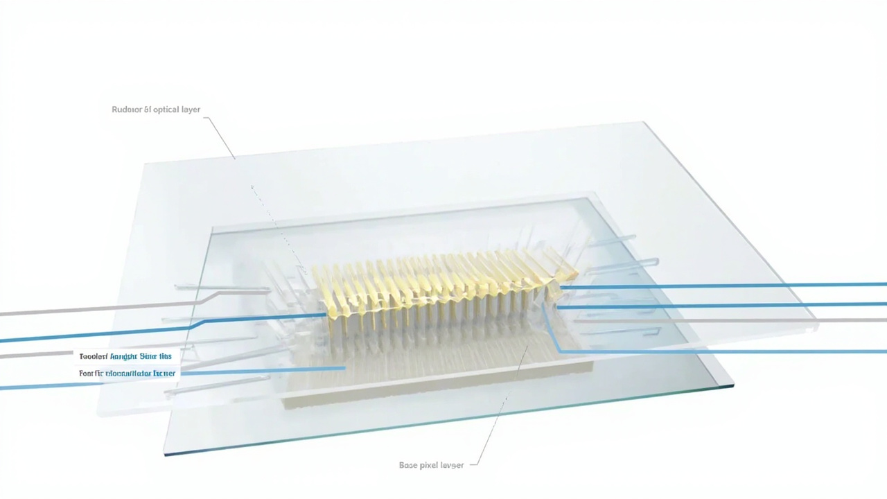 Diagram showing how a stereoscopic 3D display separates left- and right-eye views using parallax optics