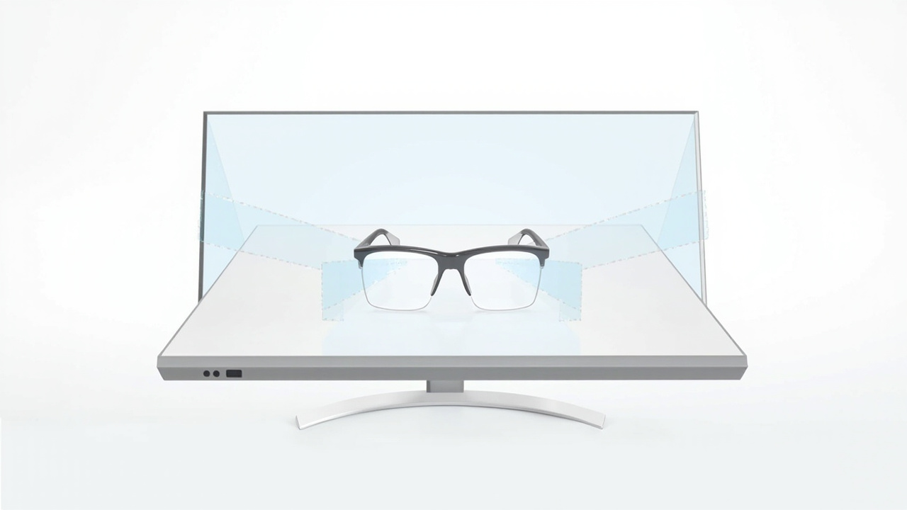 Diagram of a stereoscopic display delivering separate left-eye and right-eye views through eyewear to create a perceived depth image